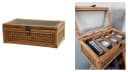 Chic Antique Holzkiste mit 4 Fächern und Glaseinsatz Rattan Natur Bild 2