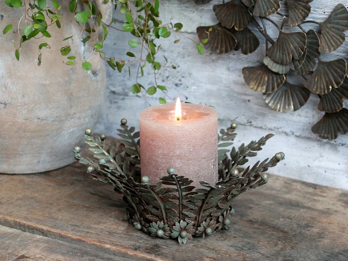 Chic Antique Kerzenständer Grau Metall Zink Blüten Deko - Bild 2