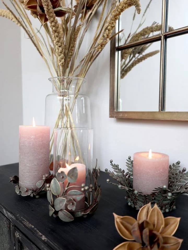 Chic Antique Kerzenständer Grau Metall Zink Blüten Deko - Bild 3