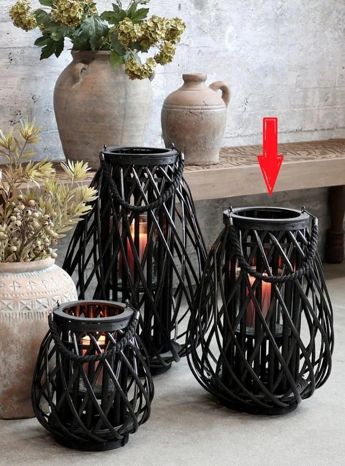 Chic Antique Windlaterne XL Schwarz Geflochtenes Weidenholz