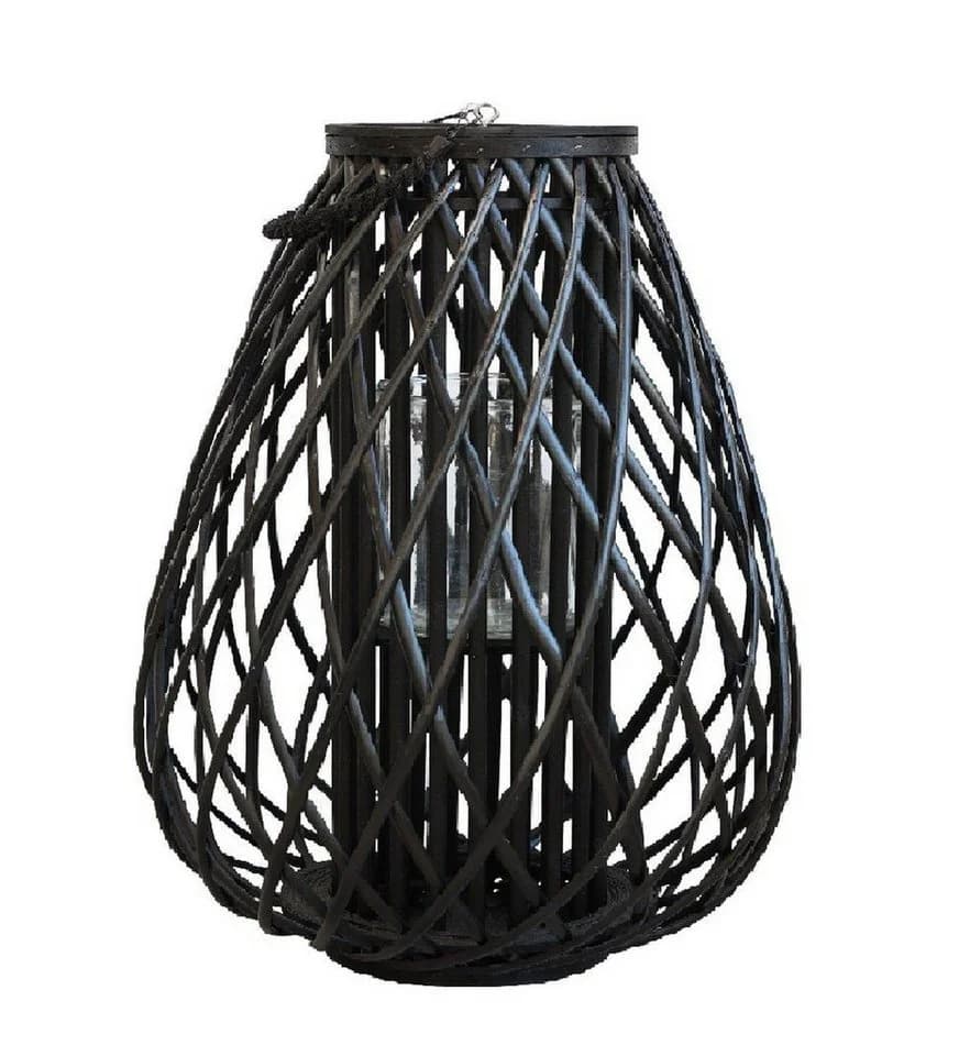 Chic Antique Windlaterne XL Schwarz Geflochtenes Weidenholz - Bild 2