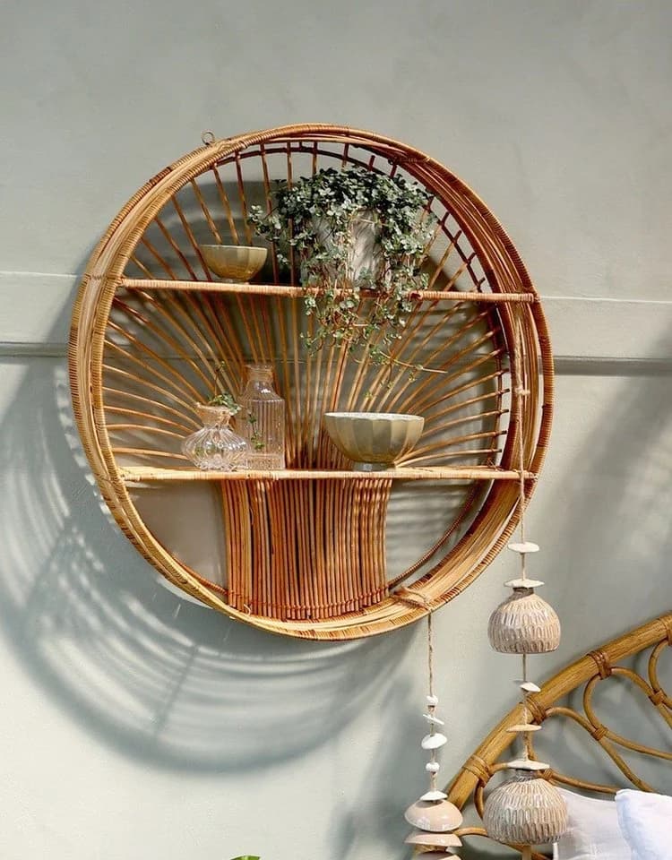 Chic Antique Wandregal Rattan Goa Rund 60cm Beige