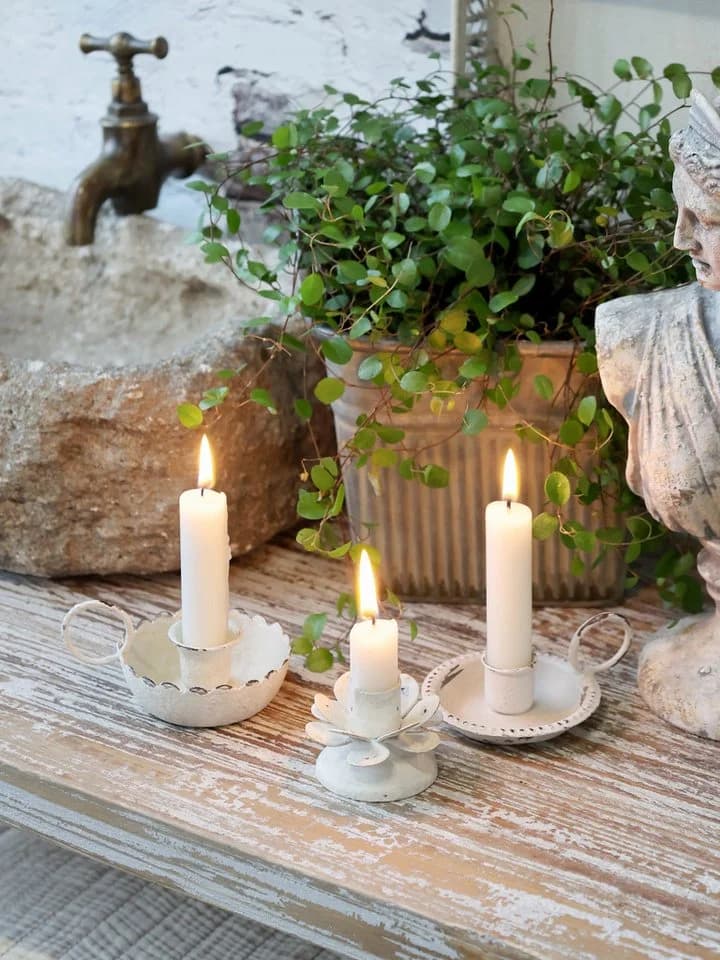 Chic Antique Kammerleuchter mit Perlkante Antique Creme - Bild 3