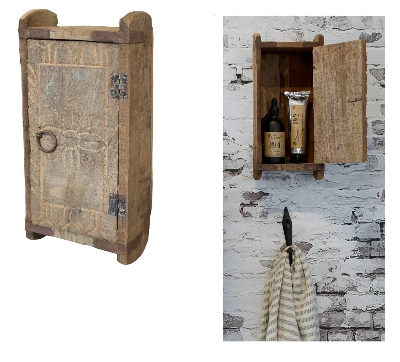Chic Antique Hängeschrank Wandschrank aus Backsteinform Holz Braun - Bild 2