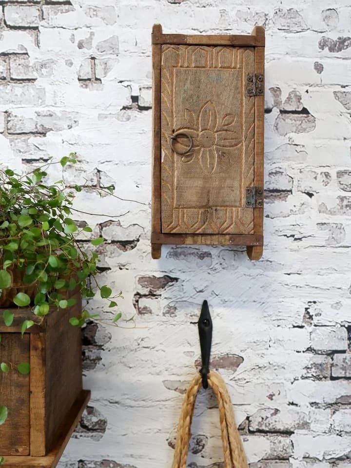 Chic Antique Hängeschrank Wandschrank aus Backsteinform Holz Braun - Bild 3