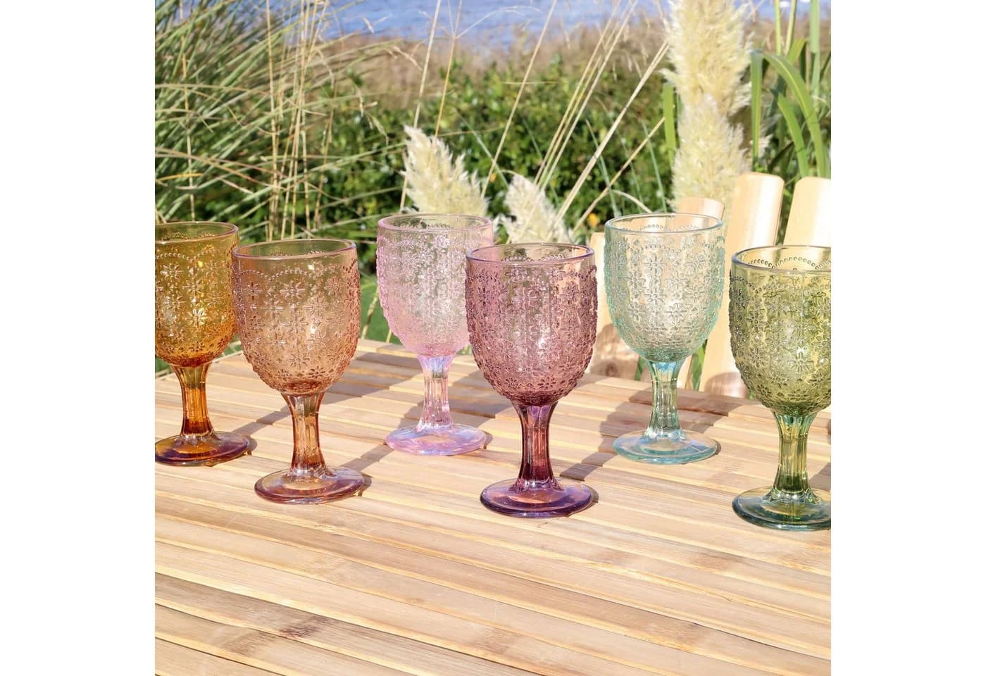 Chic Antique Weinglas-Set 6er Bunt mit Muster Glas