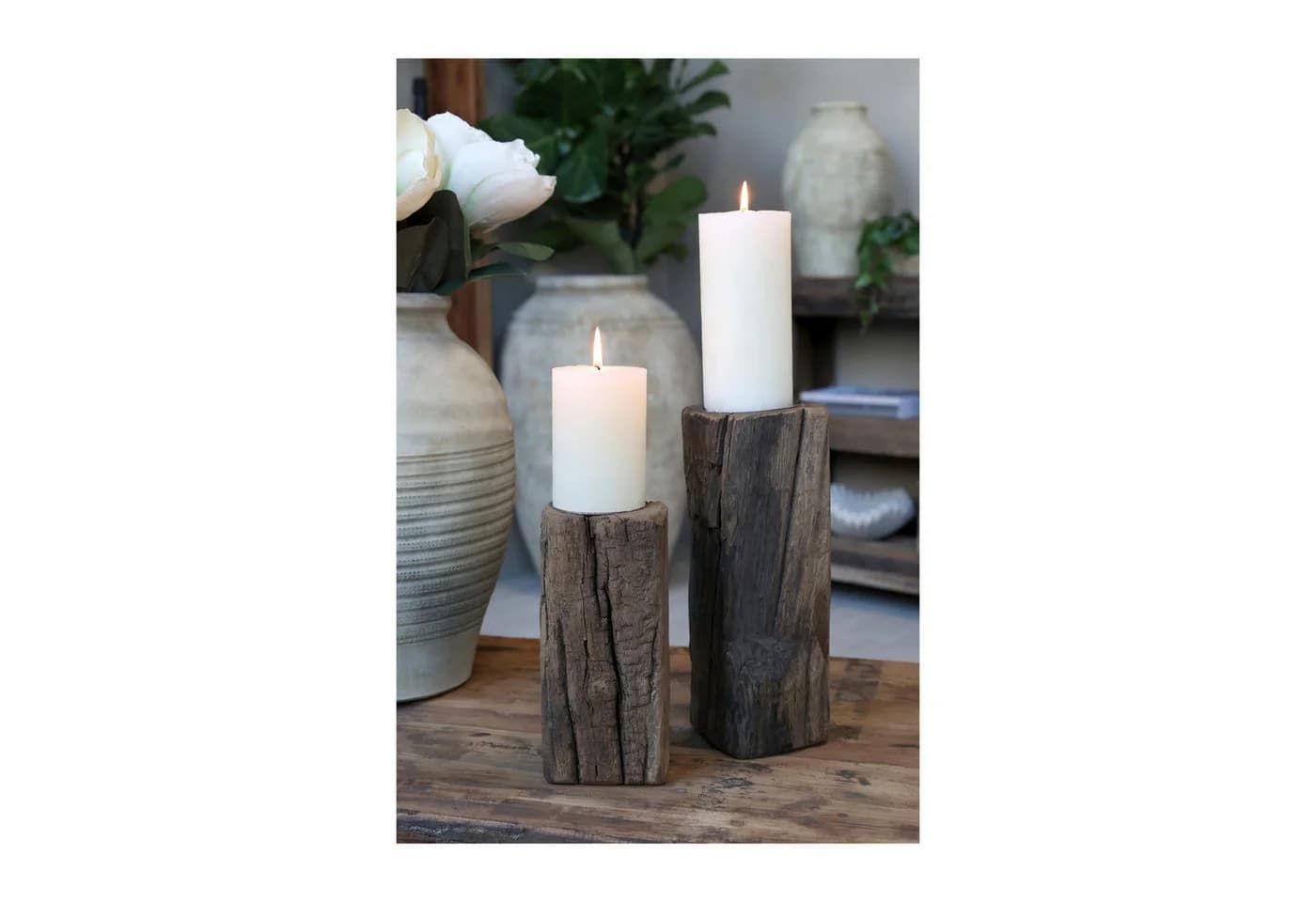 Chic Antique Grimaud Kerzenständer Recyclingholz Beige