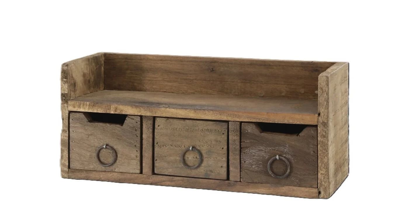 Chic Antique Wandregal mit 3 Schubladen Alt Holz Natur - Bild 2