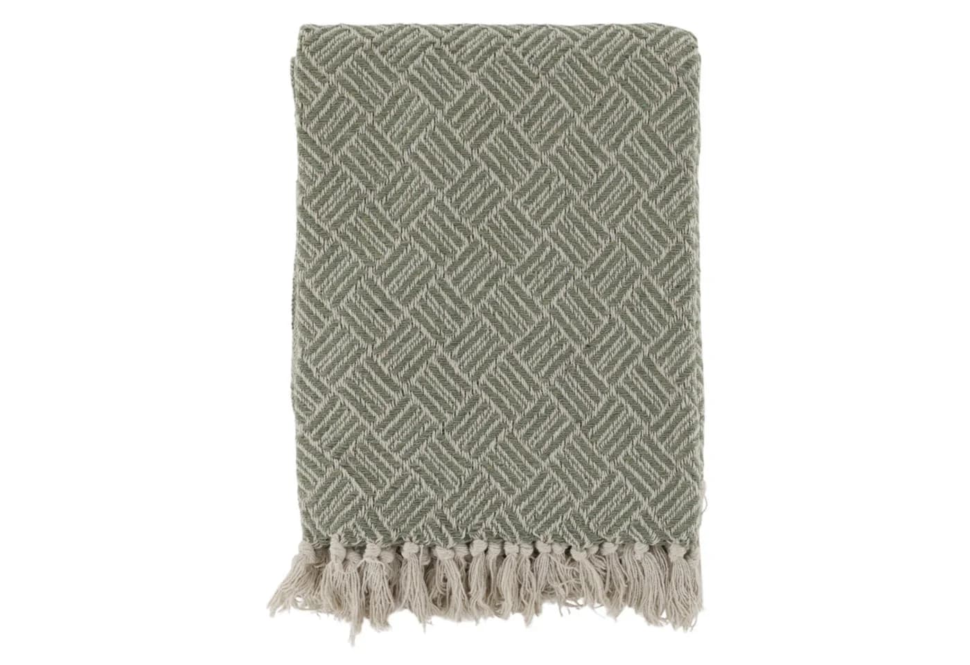Chic Antique Aix Plaid Grün/Creme Wohndecke mit Fransen - Bild 2