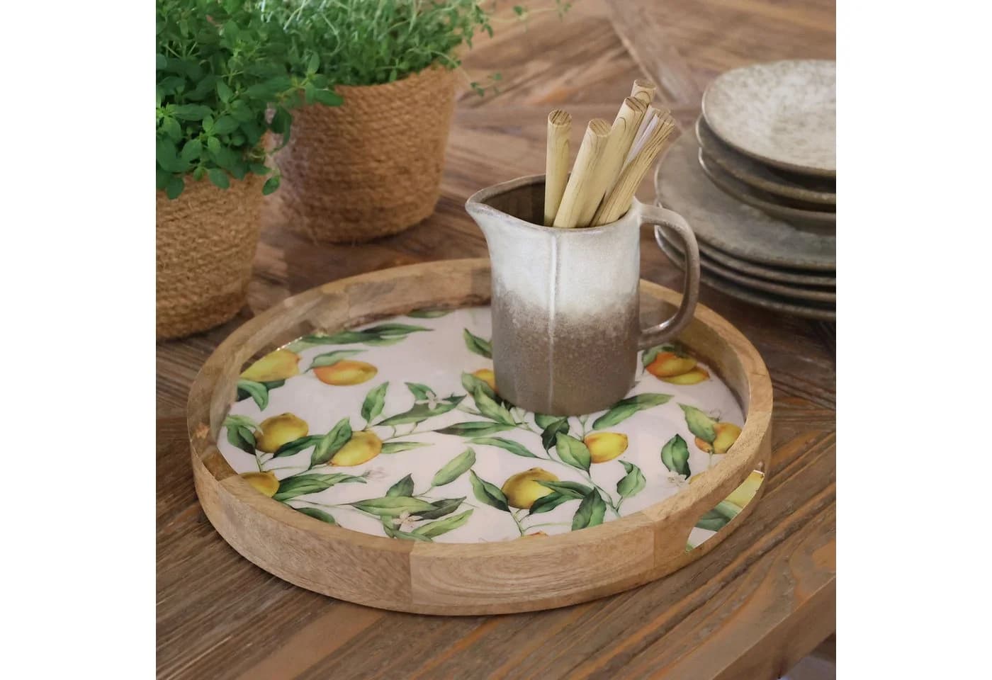Chic Antique Dekotablett Rund Mangoholz Natur-Braun mit Griff - Bild 4