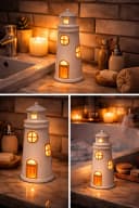 Chic Antique Windlicht Leuchtturm LED Laterne Keramik Weiß Bild 2
