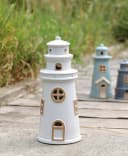 Chic Antique Windlicht Leuchtturm LED Laterne Keramik Weiß Bild 3