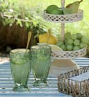 Chic Antique Trinkglas Olive Grün mit Muster 350ml Bild 4