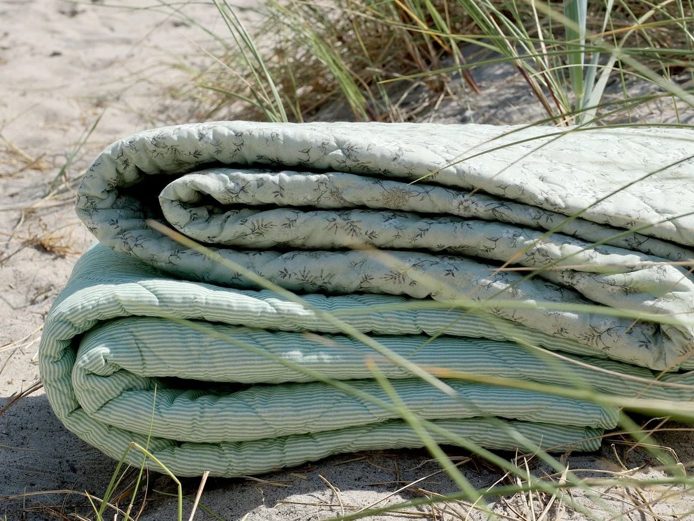Chic Antique Tagesdecke Quilt Kuscheldecke Grün Weiß Gestreift