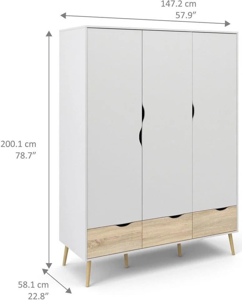 ANDAS Oslo Drehtürenschrank Weiß Eiche Struktur mit Schubladen - Bild 5