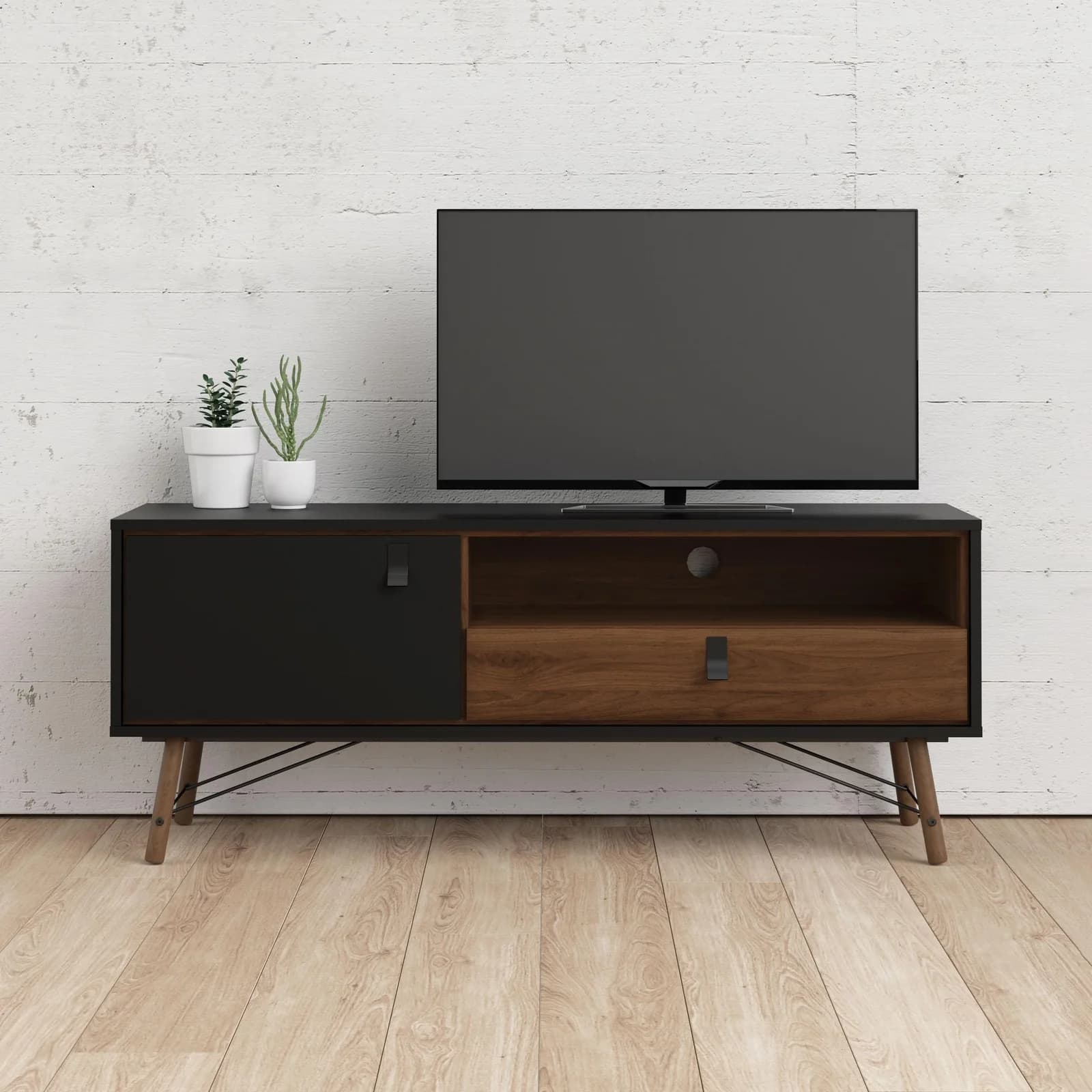 TV-Board ANDAS TV-Möbel Fernsehtisch Media-Möbel Sideboard Schwarz Matt Walnuss