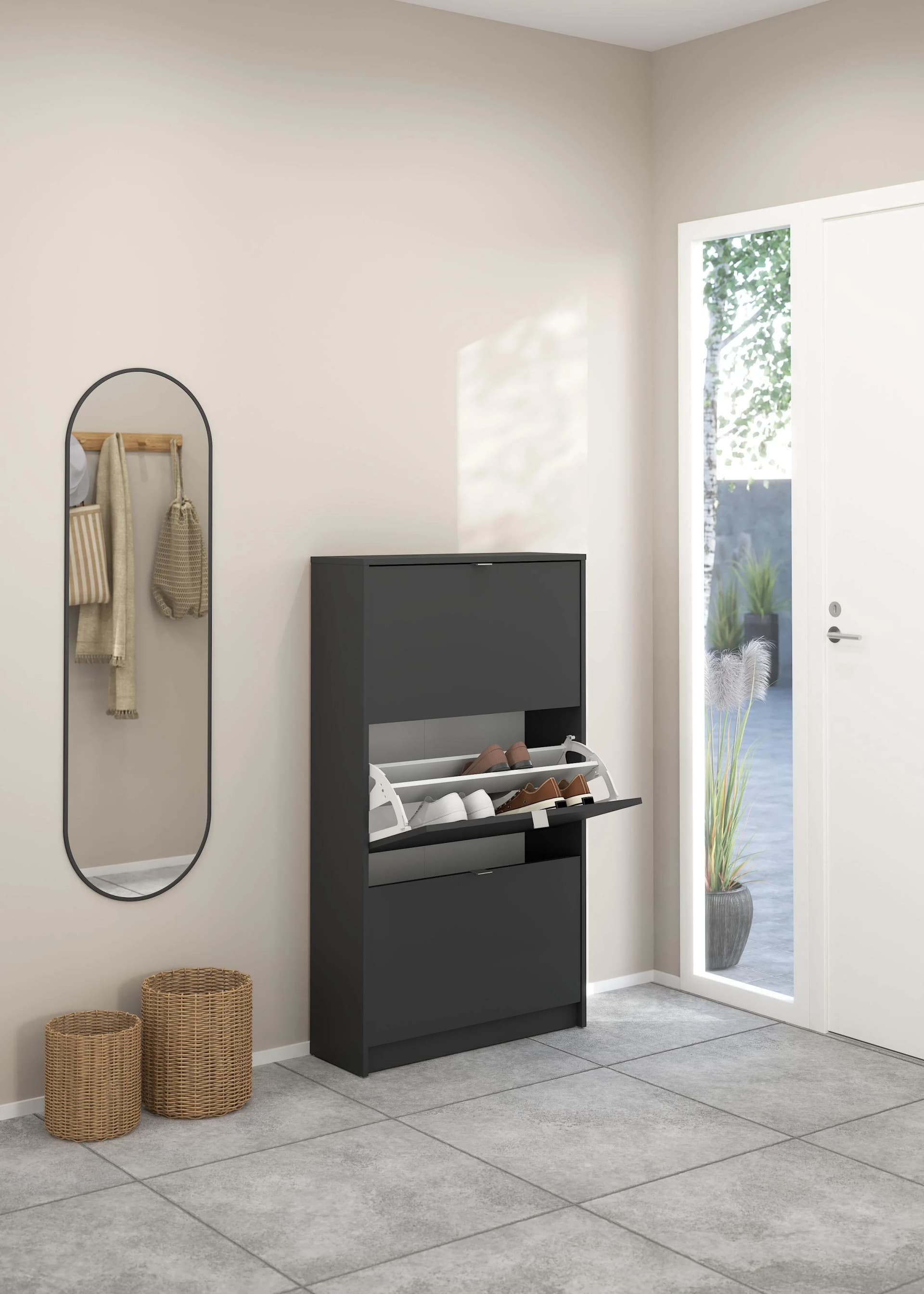 INOSIGN Schuhschrank Grau 3 Klappen FSC Holzwerkstoff