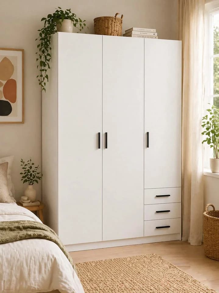 INOSIGN Kleiderschrank Sprint Weiß mit 3 Schubladen und Kleiderstange