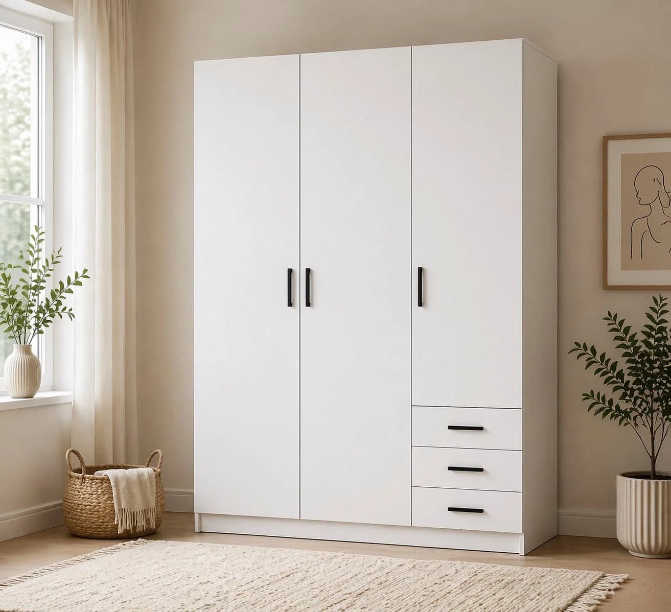 INOSIGN Kleiderschrank Sprint Weiß mit 3 Schubladen und Kleiderstange - Bild 2