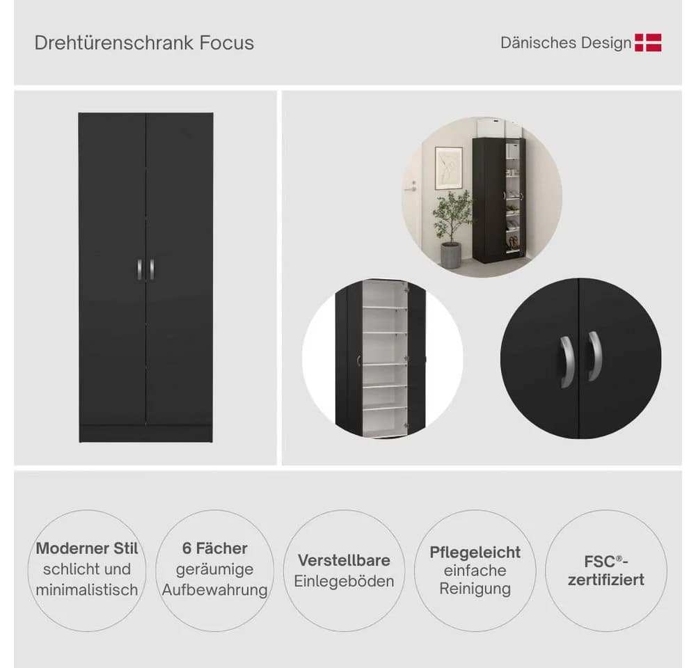 INOSIGN Focus Kleiderschwarz Schwarz 2-Türer - Bild 3