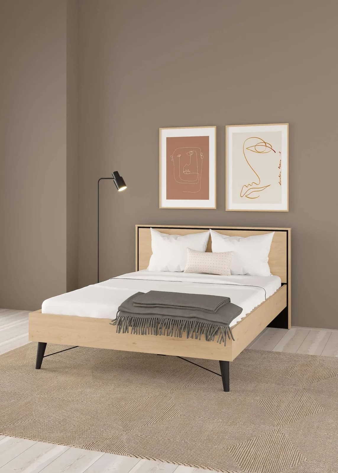 Andas Ry Bettrahmen Doppelbett Braun mit Hohem Kopfteil