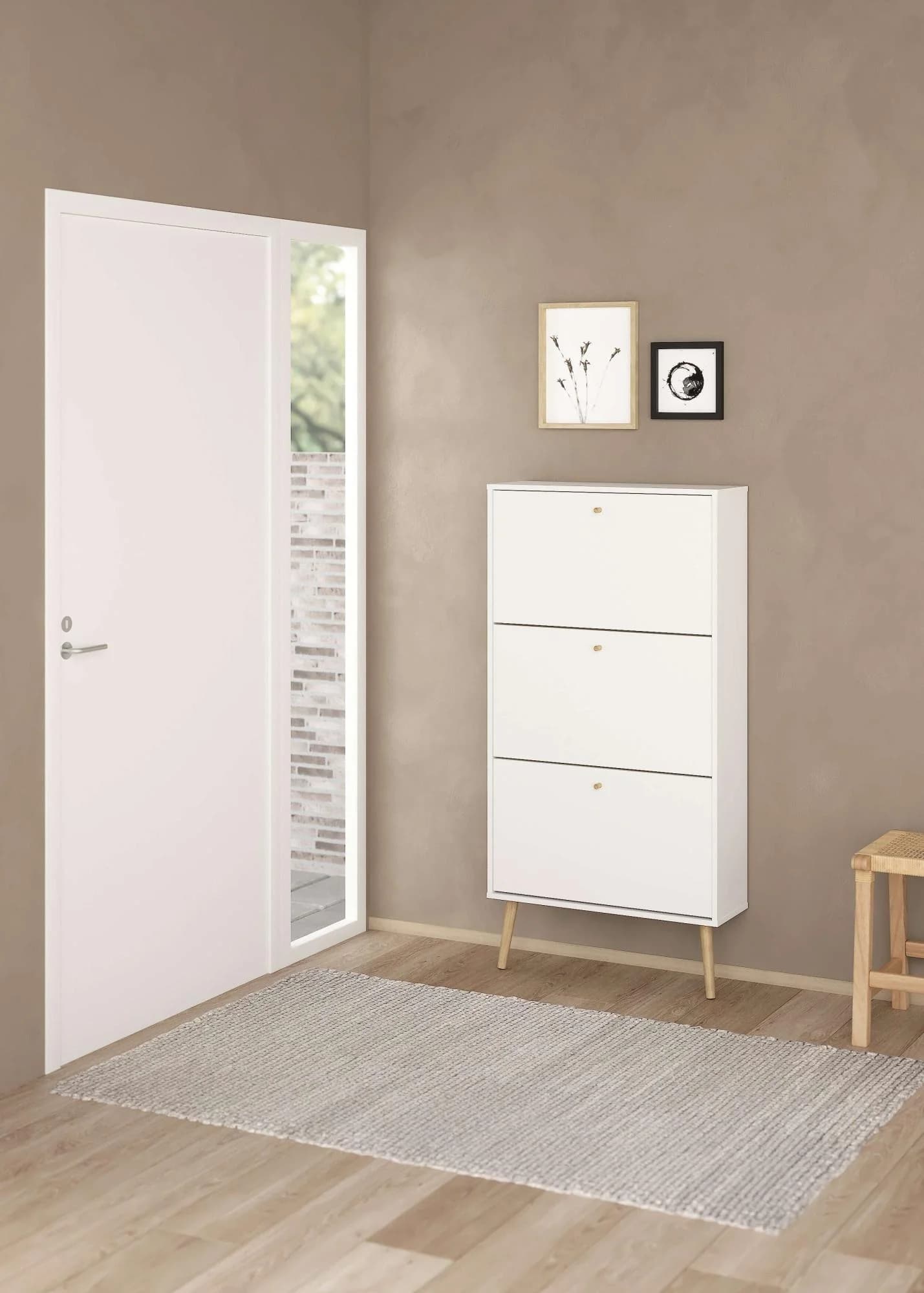 Andas Schuhschrank Bodo Weiß 3 Klappen Massivholz
