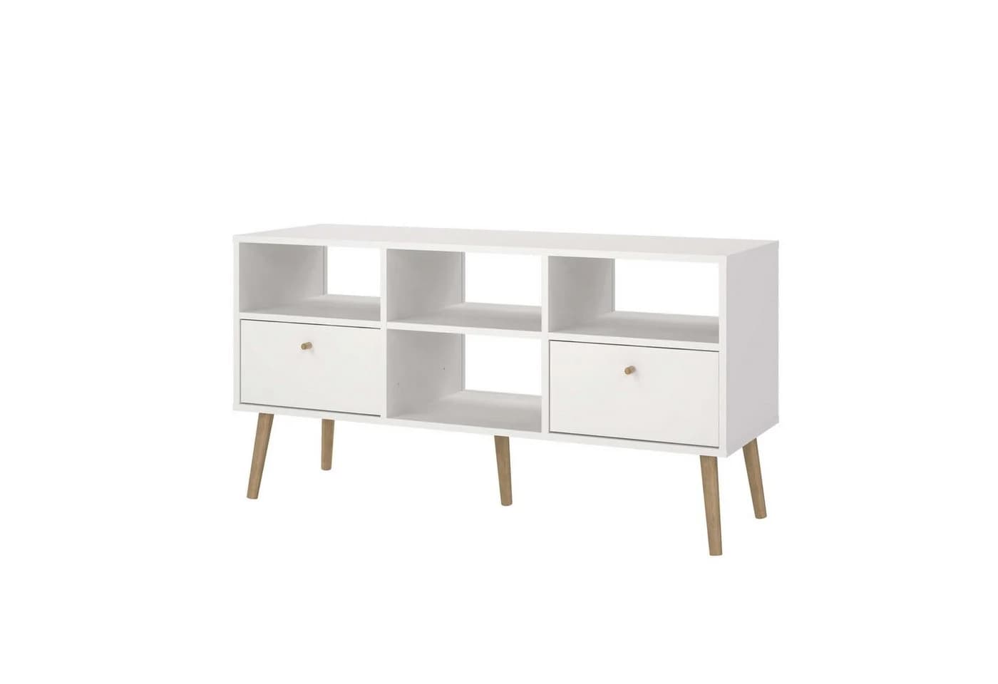 TV-Board ANDAS Bodo TV-Möbel, TV-Unit, Mediamöbel, Regal, 2 Schubladen und 4 offene Fächer, Beine und Griffe aus Massivholz - Bild 3