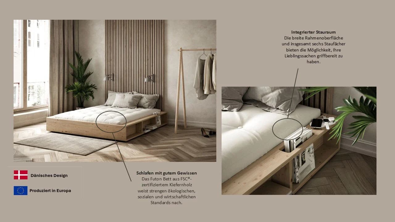 Karup Design Stauraumbett Ziggy Bed Braunes Massivholz mit 3 Ablagen - Bild 3