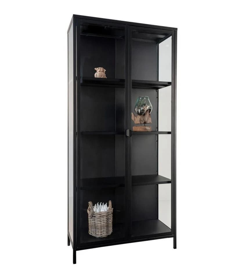 House Nordic Vitrine BRISBANE Schwarz Glas Stahl 2 Türen - Bild 5