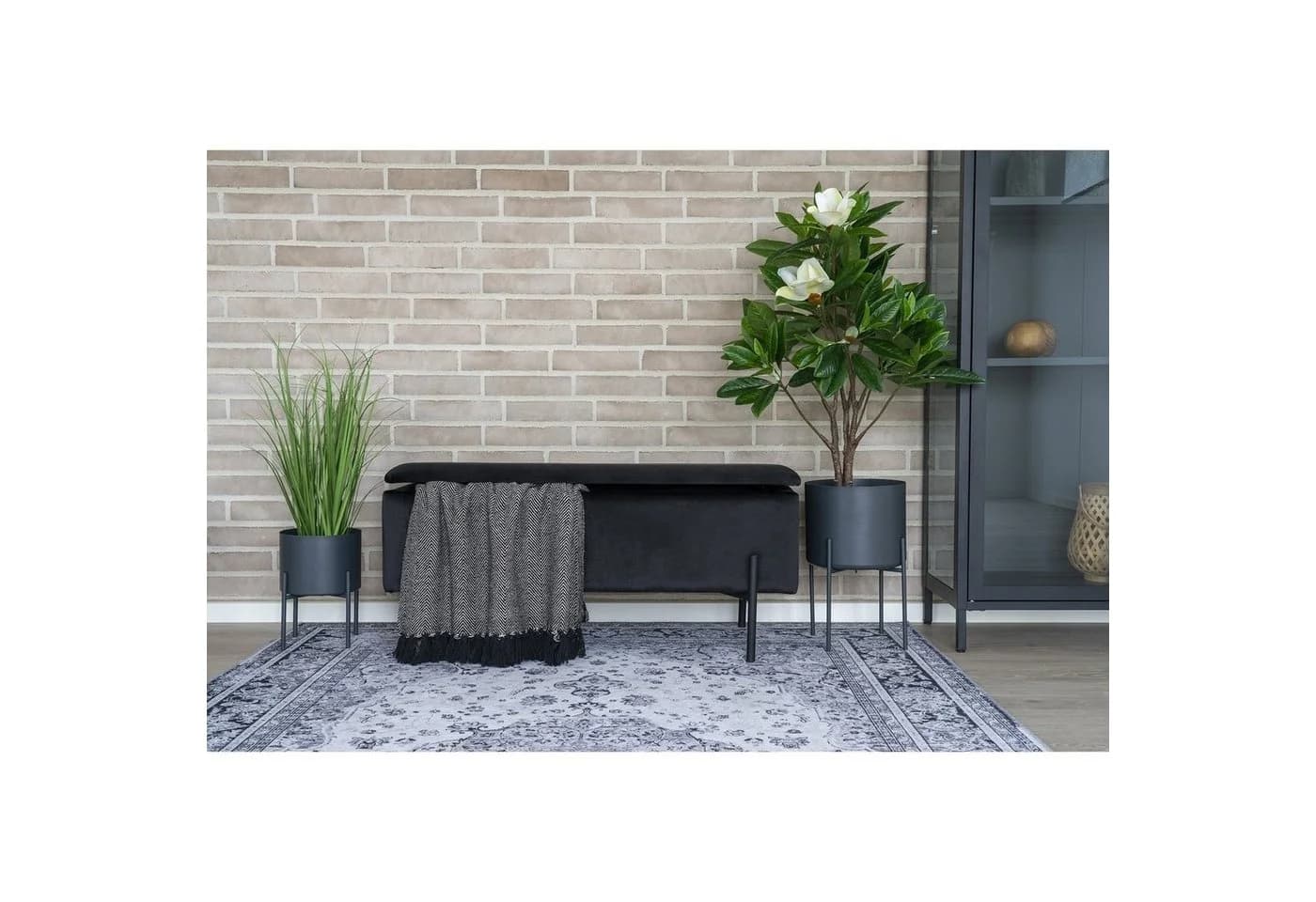 House Nordic Truhenbank Schwarz Stoff