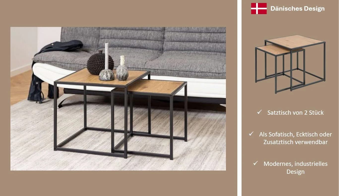 ACTONA GROUP Couchtisch Seaford Wildeiche-Optik Stahl 2-Teil-Set