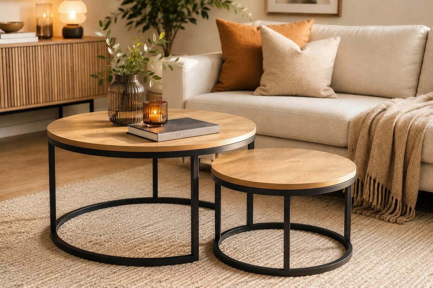 ACTONA GROUP Spiro Couchtisch Set 2-tlg. Schwarz/Beige Modern Skandinavisch
