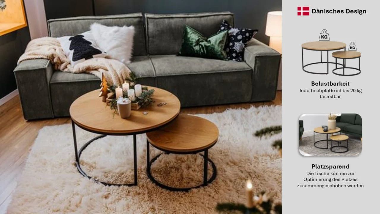 ACTONA GROUP Spiro Couchtisch Set 2-tlg. Schwarz/Beige Modern Skandinavisch - Bild 3
