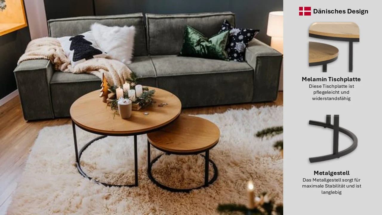 ACTONA GROUP Spiro Couchtisch Set 2-tlg. Schwarz/Beige Modern Skandinavisch - Bild 4