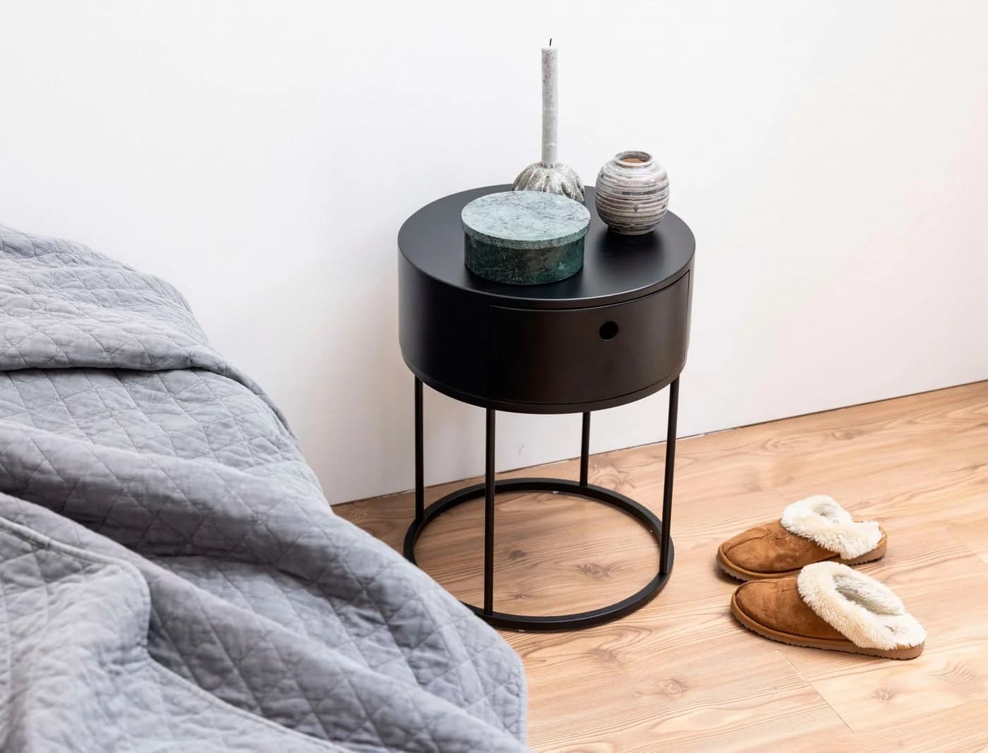 ACTONA GROUP Nachttisch Polo Schwarz Rund mit Schublade
