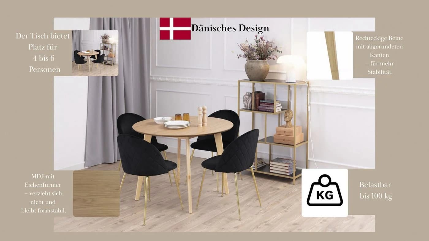 ACTONA GROUP Roxby Runder Esstisch Beige Eiche Natur Pflegeleicht - Bild 3