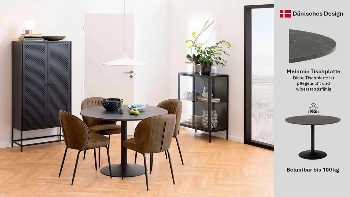 ACTONA GROUP Esstisch Ibiza Schwarz MDF Metallgestell - Bild 5