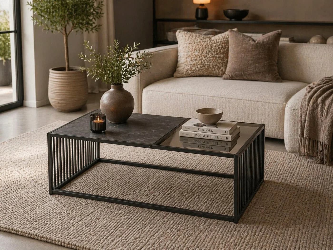ACTONA GROUP Couchtisch Strington Schwarz Marmoroptik Glas Metall