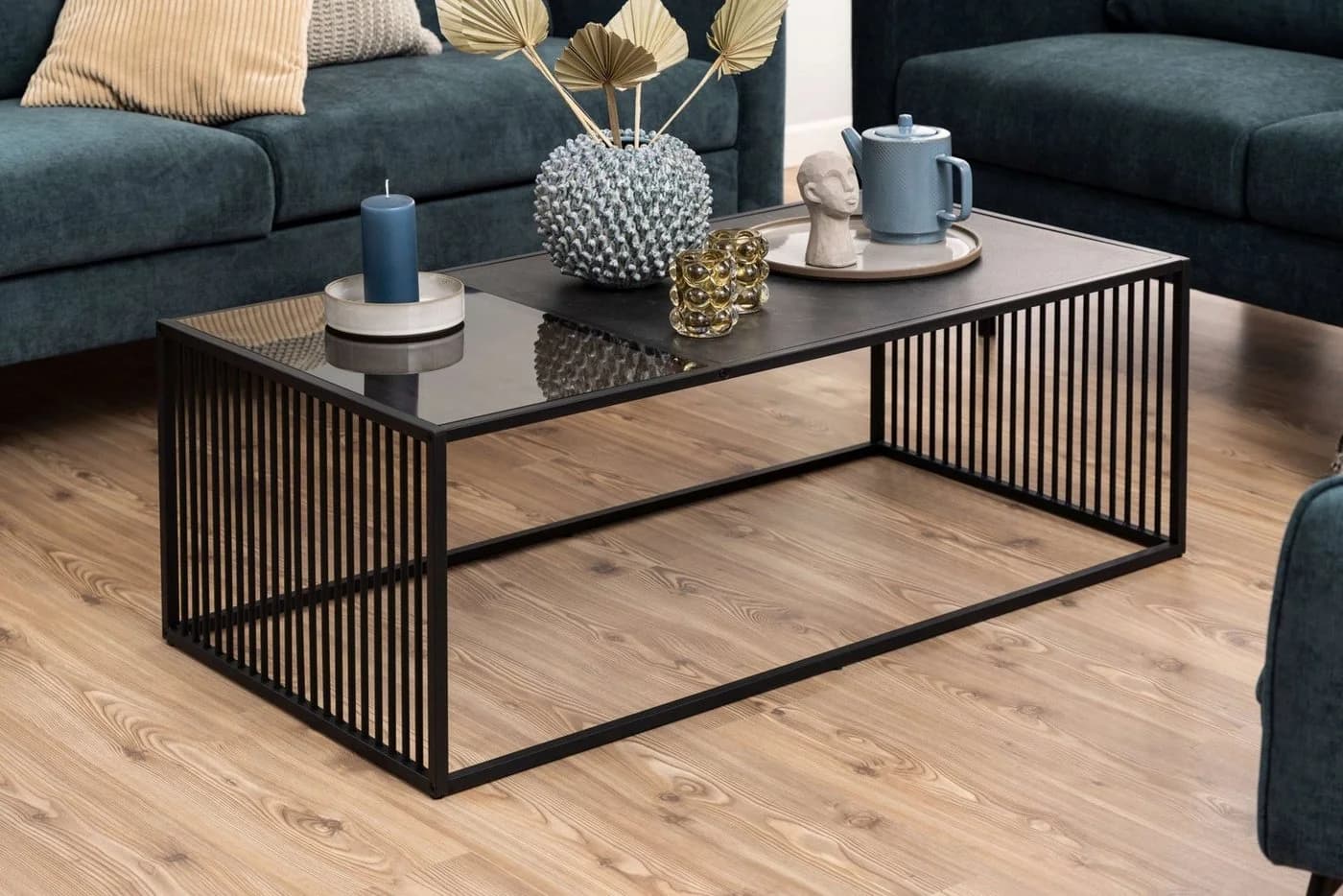 ACTONA GROUP Couchtisch Strington Schwarz Marmoroptik Glas Metall - Bild 2