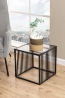 ACTONA GROUP Couchtisch Strington Beistelltisch, Ecktisch, schwarzer Marmoroptik, vertikalen Metalllamellen Bild 1