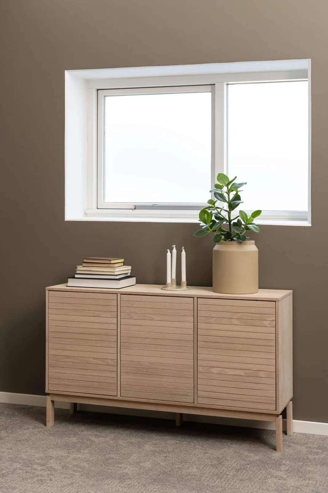 ACTONA GROUP Linley Sideboard Weiß Eiche Furniert 3 Türen Push-to-open