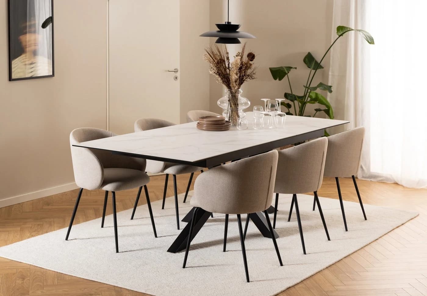 ACTONA GROUP Armlehnstuhl Beige 2er-Set mit Stahlgestell - Bild 4
