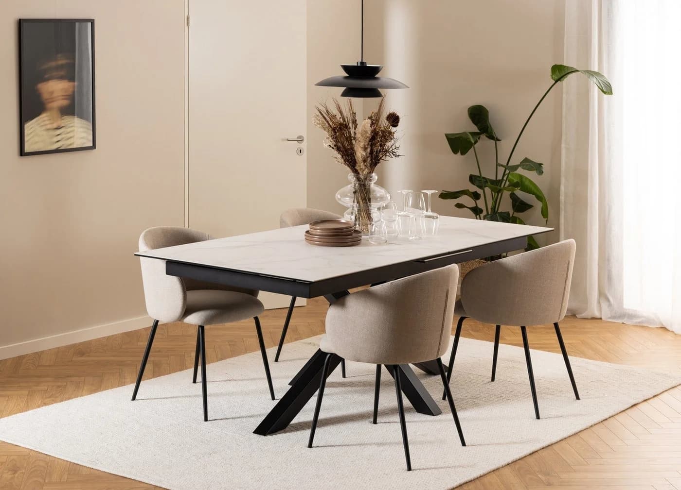 ACTONA GROUP Armlehnstuhl Beige 2er-Set mit Stahlgestell - Bild 5
