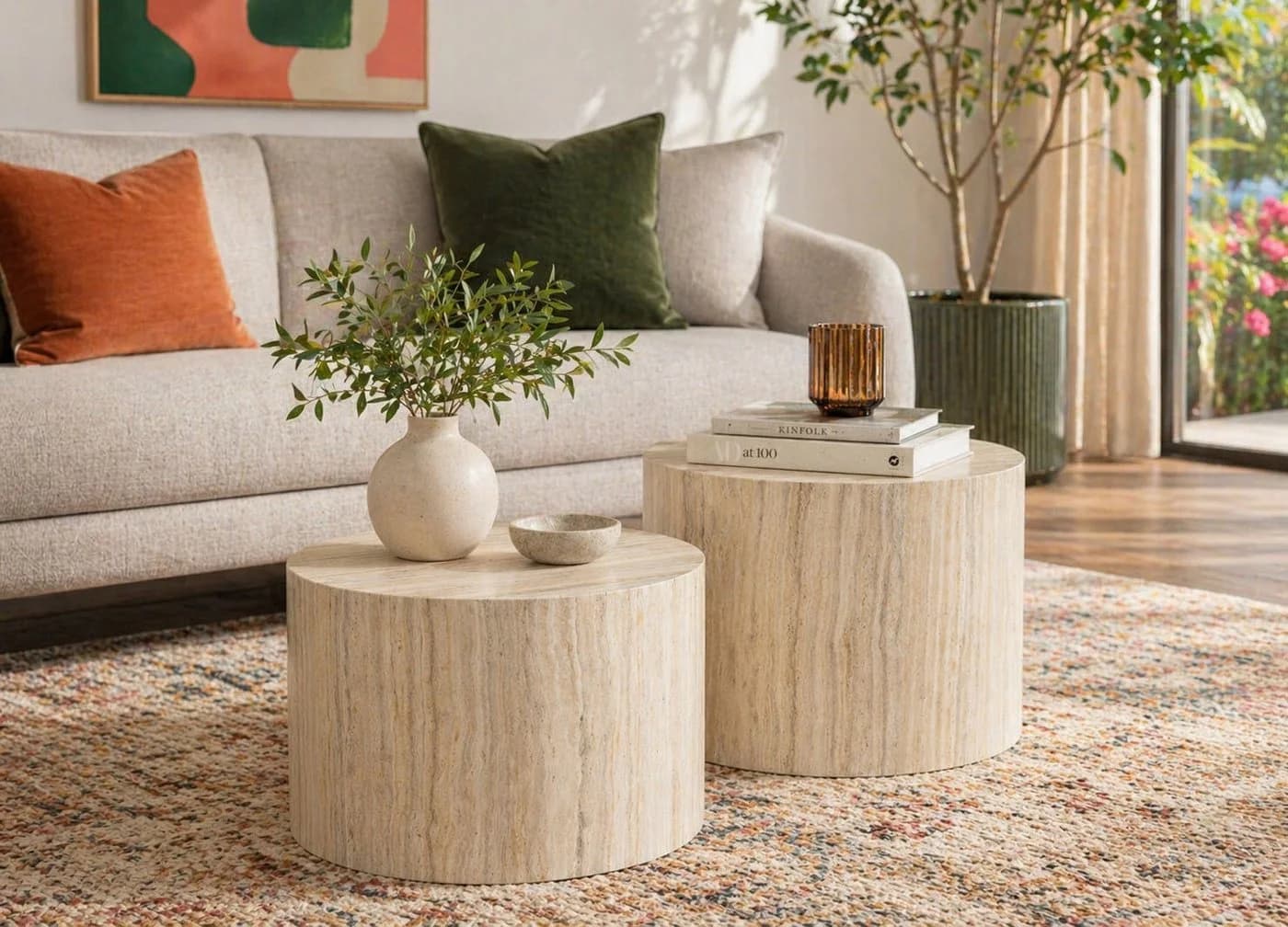 ACTONA GROUP Dice Couchtisch-Set Beige Steinoptik 2er-Set