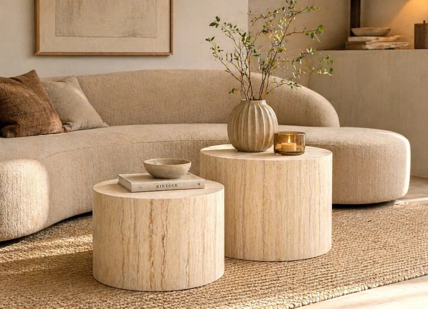 ACTONA GROUP Dice Couchtisch-Set Beige Steinoptik 2er-Set - Bild 2