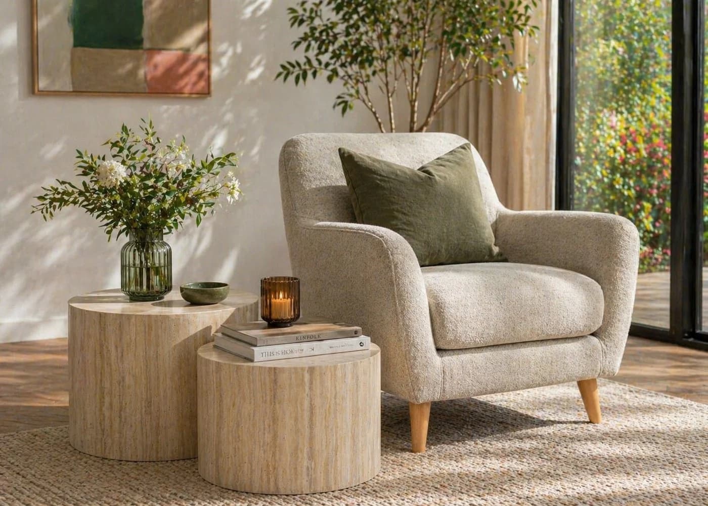 ACTONA GROUP Dice Couchtisch-Set Beige Steinoptik 2er-Set - Bild 4