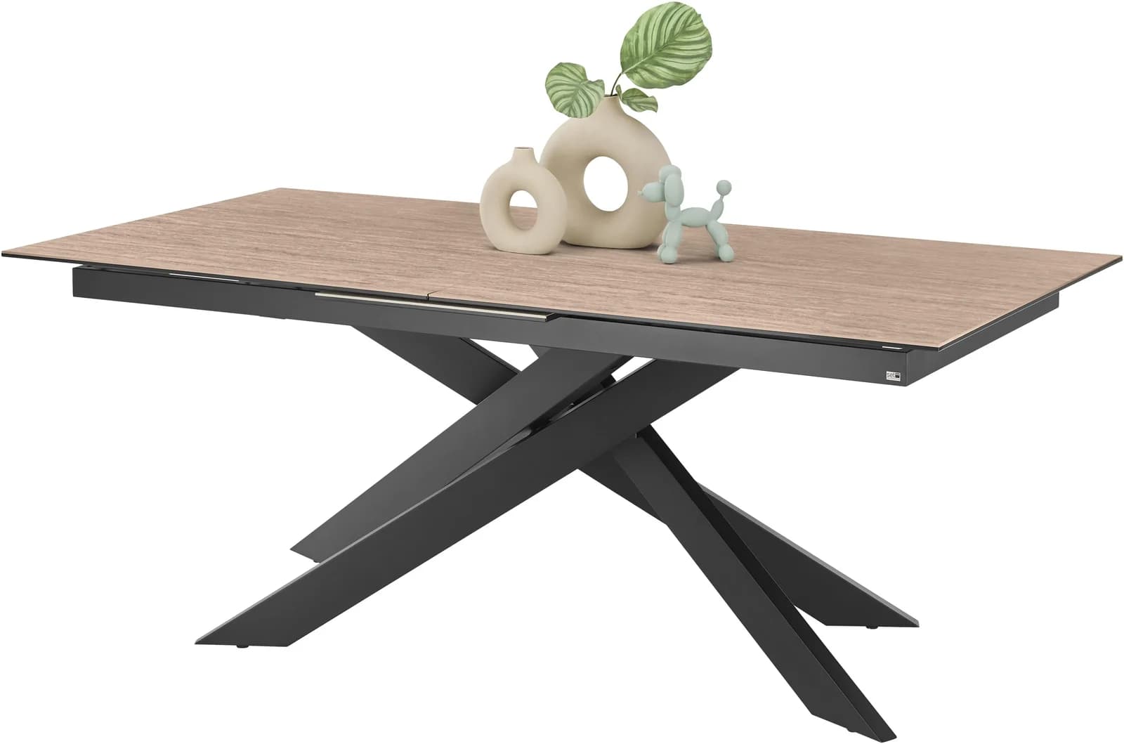 Esstisch Baltimore Travertine Beige Matt Schwarz Ausziehbar