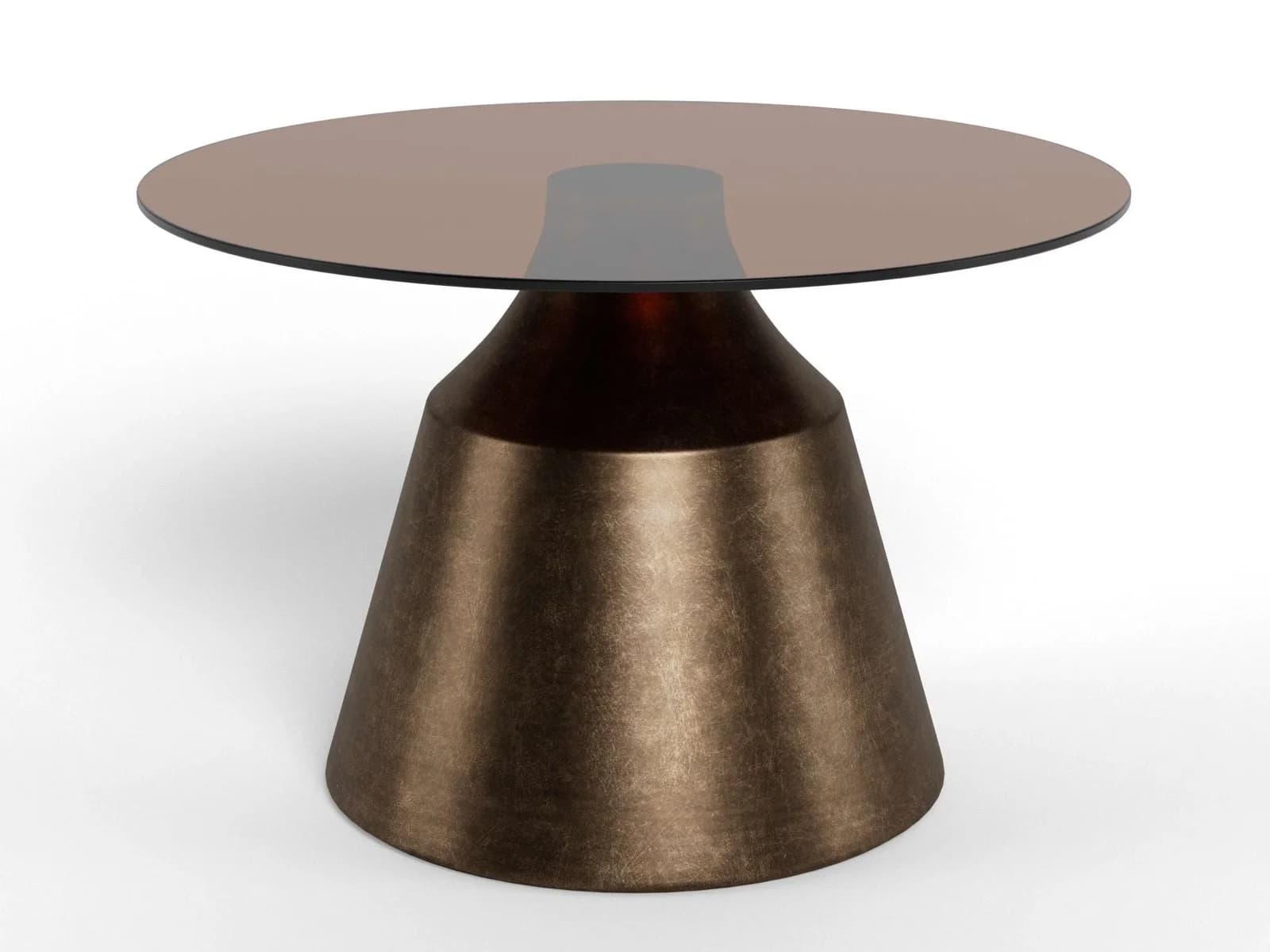 Couchtisch Dunsley Rund Braun Glas Stahlgestell Bronze