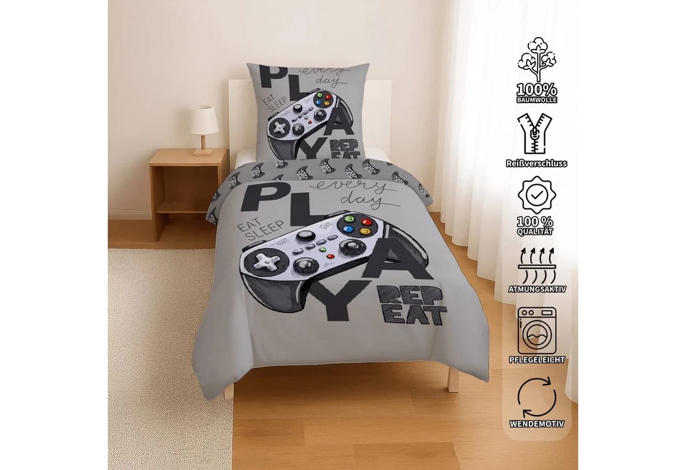 BrandMac Kinderbettwäsche Set Gamer Play 2-tlg. 135x200 cm