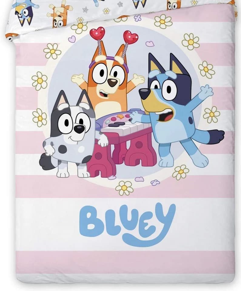 BrandMac Bluey Wende-Bettwäsche-Set 135x200 & 80x80 Rosa/Weiß Baumwolle
